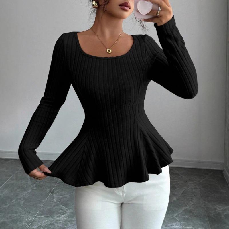 Neues Herbst- und Winter-Damen-Strick-Langarm-Oberteil mit Hohl-Träger-Design, Langarm-Basics