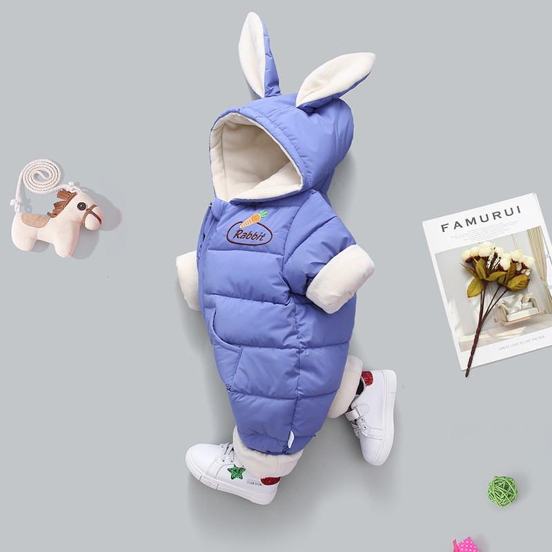Baby Winter Romper Thick Padded Snowsuit Cartoon Hooded Jumpsuit Newborn Boys Girls