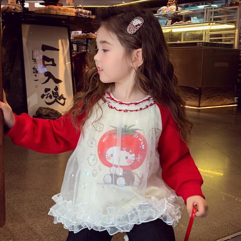 MIMIHELLO Girls  Cartoon Spliced Mesh Sweatshirt 100cm