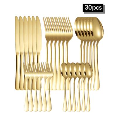 6/30pcs Golden Stainless Steel Tableware Knife, Fork and Spoon Hotel Thickened Western Tableware Steak Knife, Fork and Spoon Set
