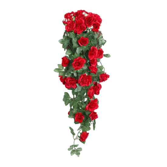 Artificial Rose Flower Vine Faux Silk Flower Door Teardrop Swag Fake Simulation Wall Hanging Plant for Floral Arrangement Room Garden Wedding Decor