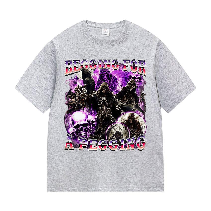 BEGG IN G FOR A PEGGING Funny Skeleton T Shirt Men's Vintage Gothic Short Sleeve T-shirts Casual Cotton Tops T-shirt Streetwear