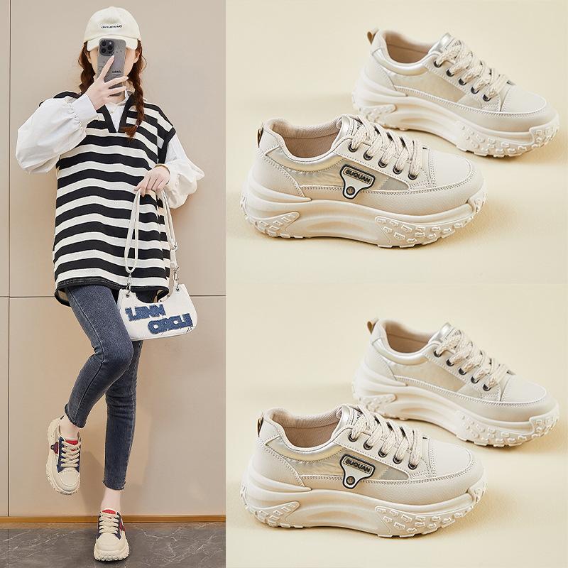 Spring thick-soled heightening dad shoes women's color matching niche sports board shoes student versatile casual single shoes