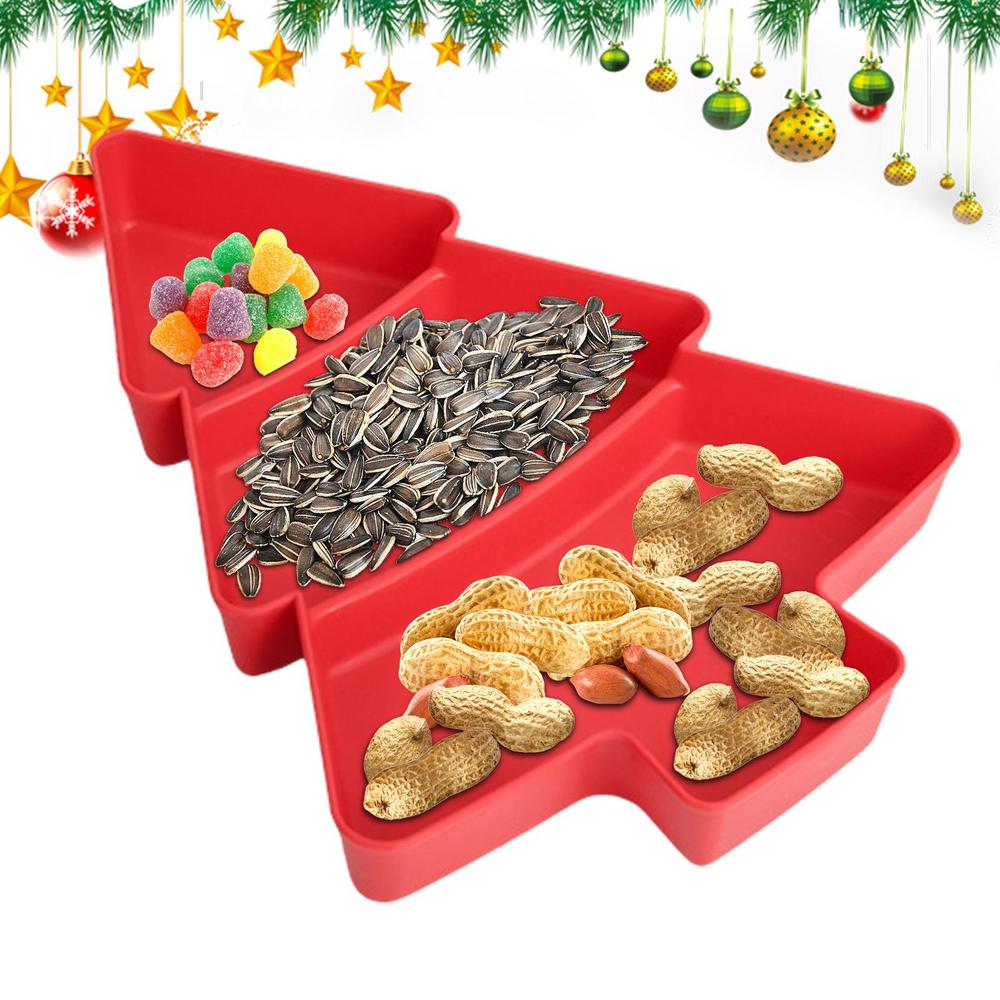 Christmas Tree Serving Tray 3 Compartments Decorative Dessert Plate Divided Dried Fruit Serving Plate For Nuts Candy Snack