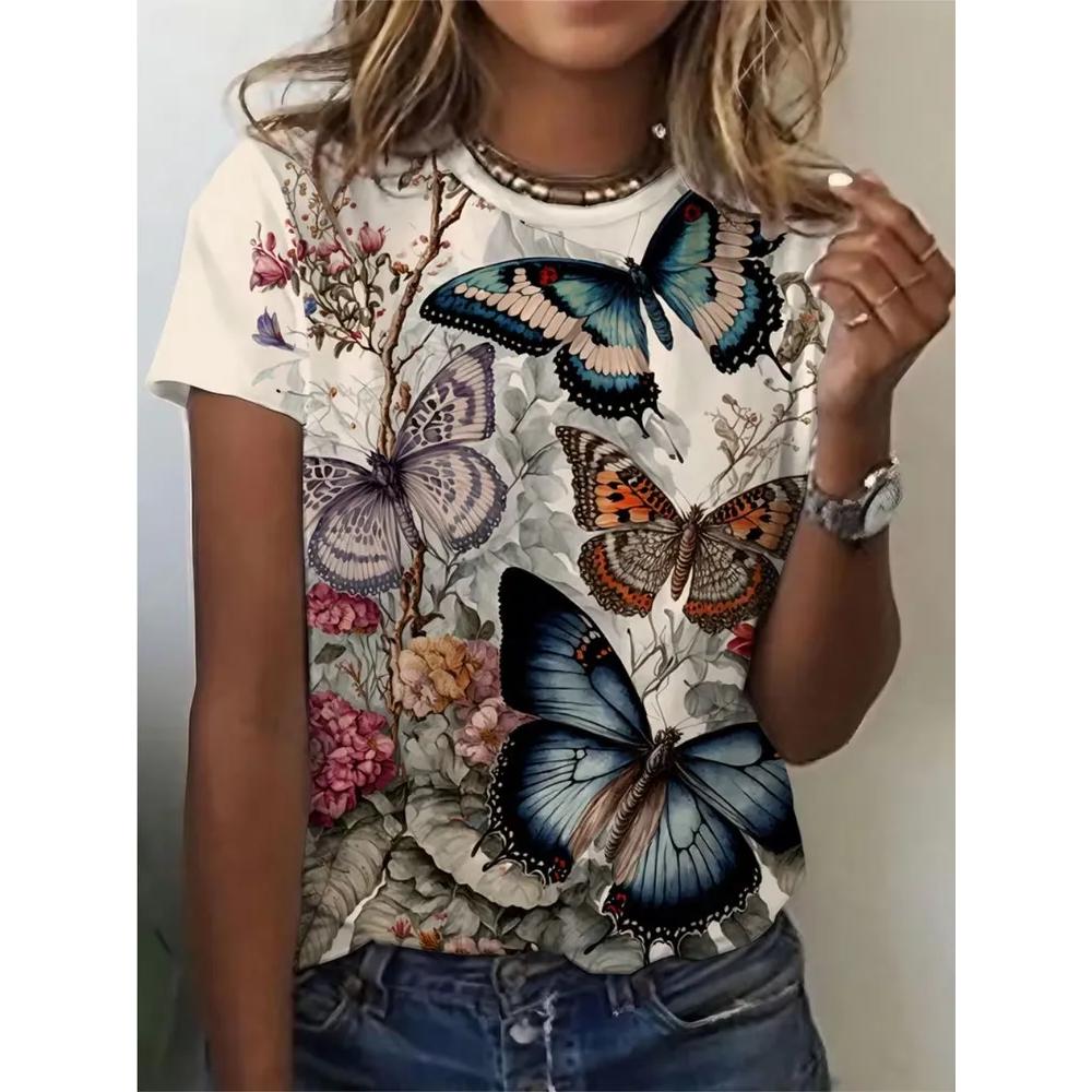 Comfortable Simple Flower Print Top Fashionable Versatile Women s Short-sleeved Casual Loose T-Shirts Women’s XS