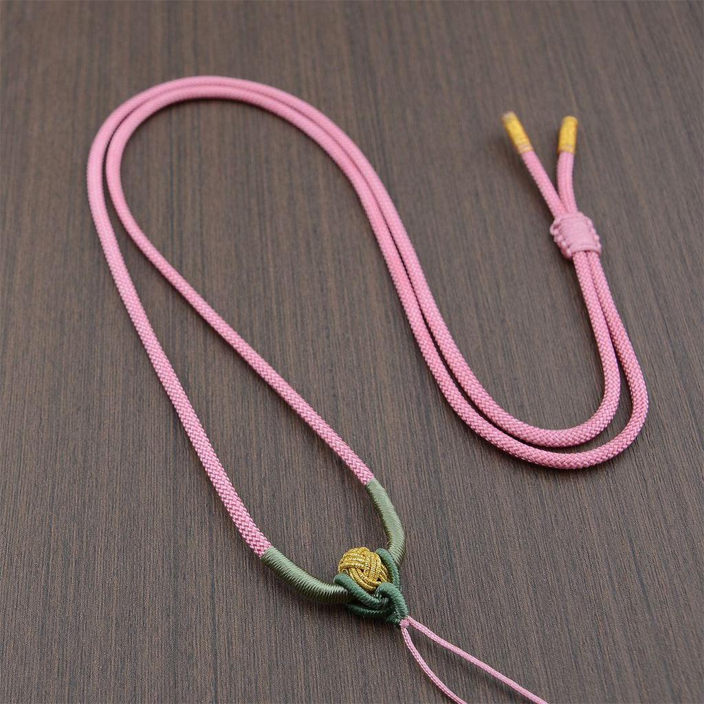 Adjustable Hand-Woven Necklace with Jade Agate Ruyi Pendant & Crystal Cord