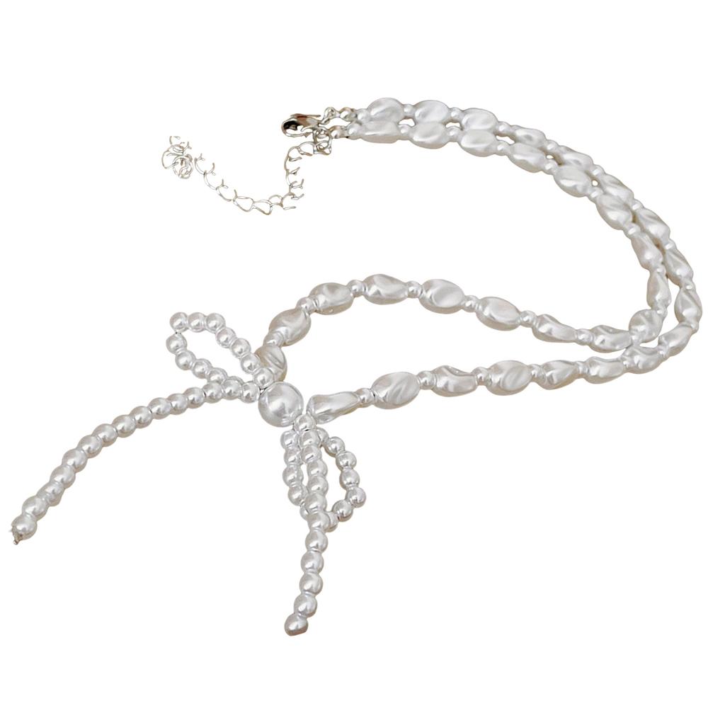 Elegant Bowknot Necklace Irregular Pearl Beaded Choker for Women Girls Korean Fashion Clavicle Chain Party Jewelry Gift