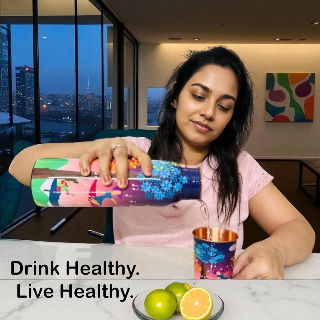 Tree Serenade Spring Night Harmony Artistic Copper Water Bottle Set | Handcrafted Tamba Bottle with 2 Glasses