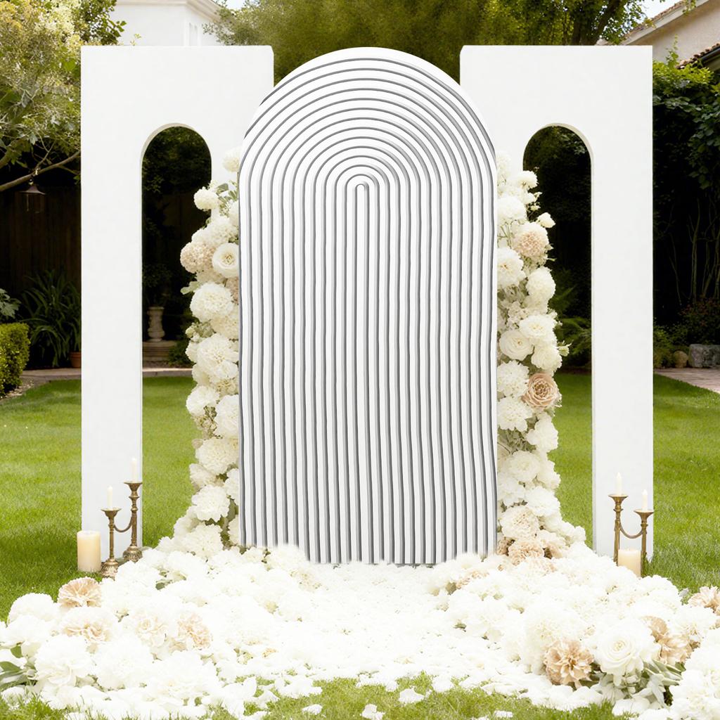 6.56FT Off-White Ripples Stripes Pattern Arch Backdrop Cover Backdrop for Birthday Party Banquet Wedding Baby Shower Decor