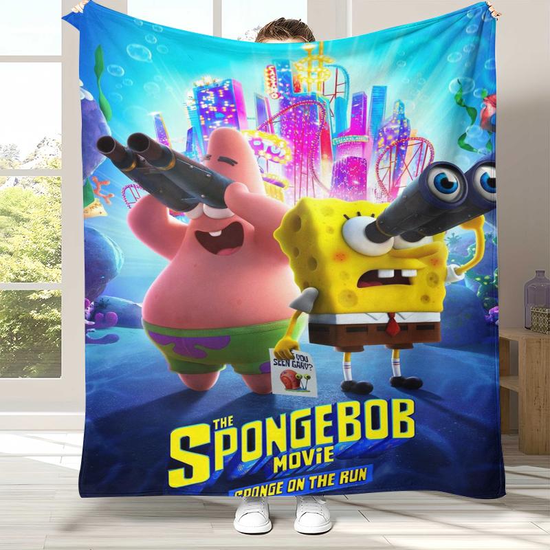 Funny S-SpongeBob Patrick Star Cartoon Flannel Blanket,Ultra Soft Warm Plush Throw for Home Bedroom Bed Sofa Cover Camping gift