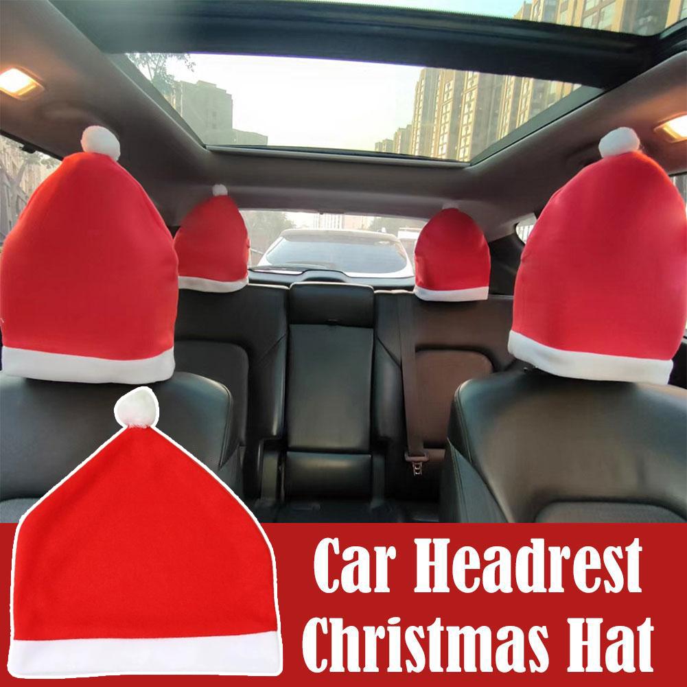1Pcs Santa Hat Car Seat Headrest Cover Christmas Car Decoration For Seat Protection Holiday Ornament Xmas Decoration Interior