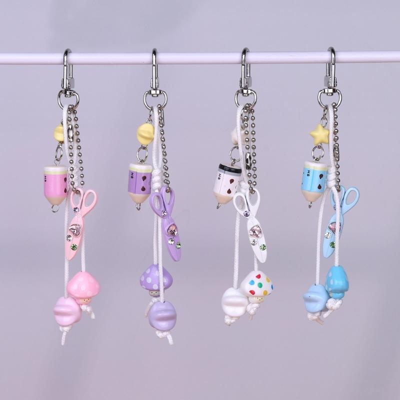 Cute Bag Charm Pendant Keyring Scissors,Pencil Braided Rope Keychain Bag Charm for Backpack Purse Handbag Decoration