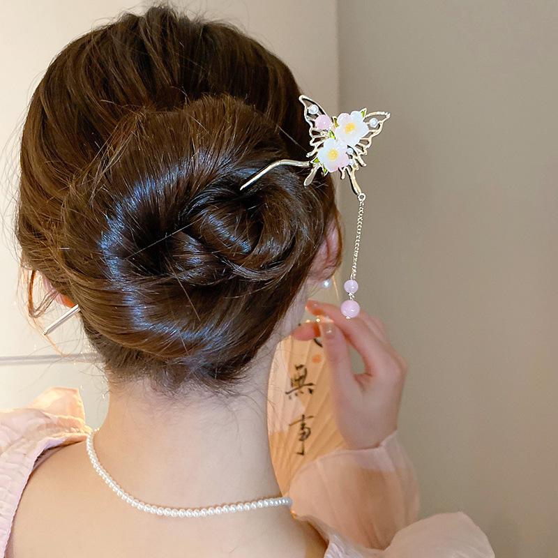 Elegant Pearl Tassel Butterfly Hairpin: Rhinestone-Embellished Chinese Style, Versatile and Luxurious Hair Clip