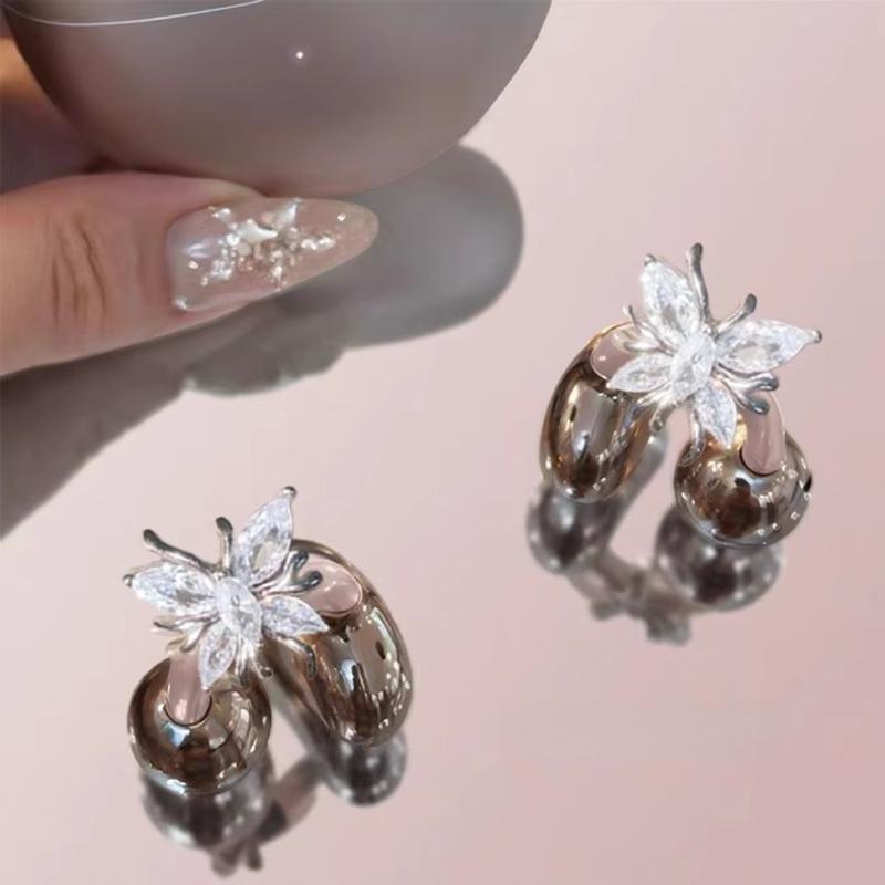 1 Pair Elegant Zirconia Decorative Earphone Parts Diy Decoration Bow For Clip-On Earbuds Open Ear Accessories