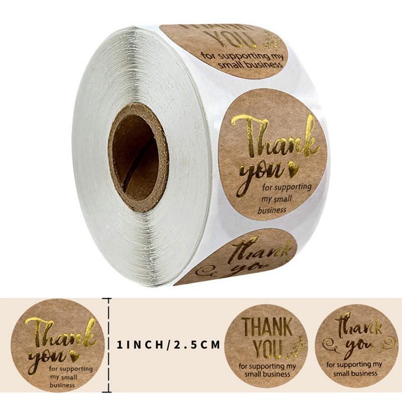 500pcs 1inch Kraft paper Thank You Stickers Seal Labels Small Business Supplies Handmade With Love Stickers Cute Stationery