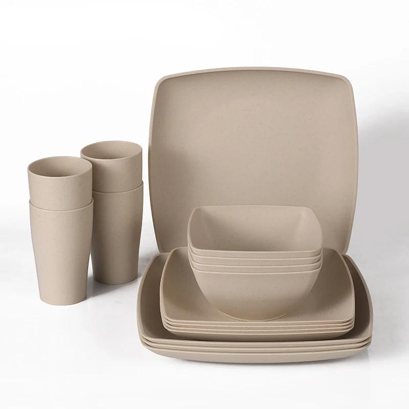 

16Pcs Non Fragile Meal Plates Wheat Straw Reusable Dishes Tableware Set Dinnerware Camping Microwave Dishwasher Safe