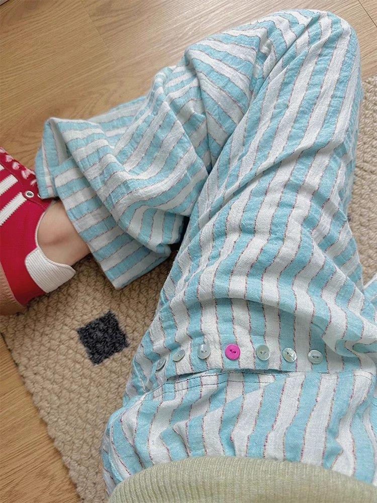 Women's Plus Size High Waist Striped Wide Leg Pants for Spring and Summer