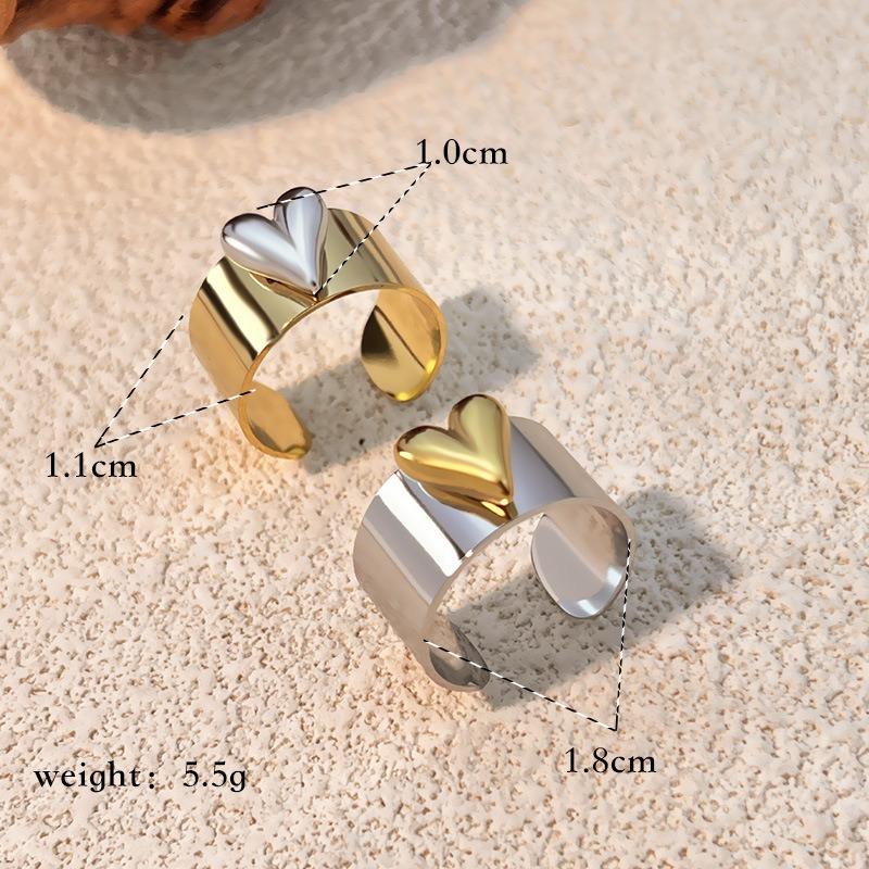 European and American Retro Heart Ring Stainless Steel Vacuum Plated Gold and Silver Color Matching Love Wide Version Ring Men's and Women's Rings