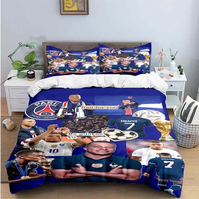 Set Biancheria da Letto Digitale alla Moda Calcio M-Mbappe Copripiumino Piumone Letto Giovani Bambini Ragazza Ragazzi Regalo di Compleanno