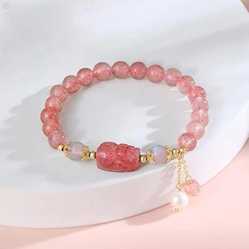 Natural Green Phantom Quartz Bracelet for Women, Fortune Bead Bracelet, Citrine Pixiu, Unique Design, Simple Crystal Bracelet