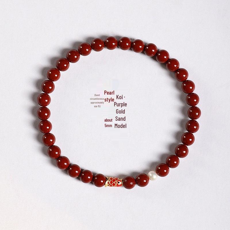 

Purple Gold Sand Koi Cinnabar Bracelet - Abundance and Luck Benmingnian Jewelry.