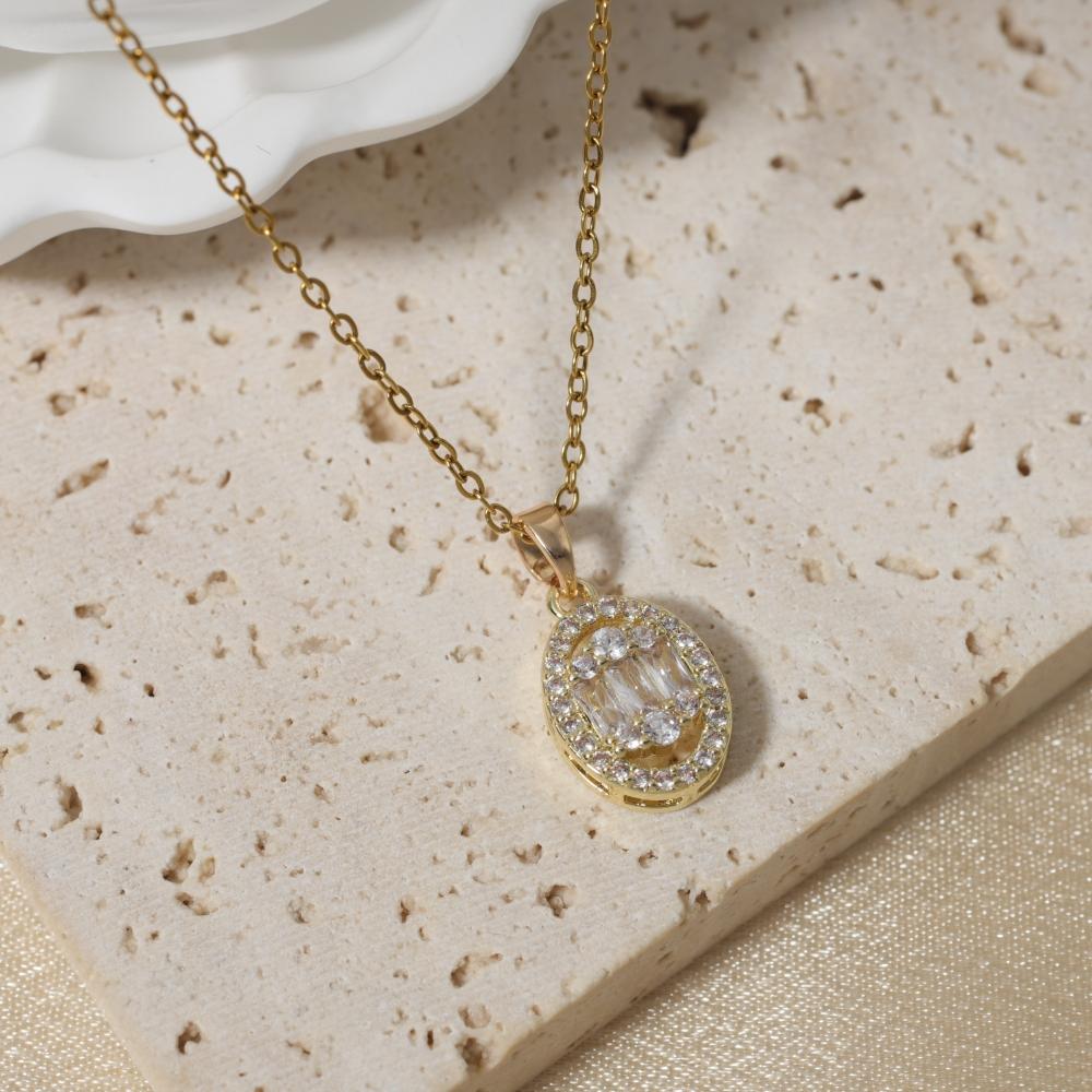 Elegant Oval Zirconia Drop Necklace, Golden Vintage Statement Jewelry