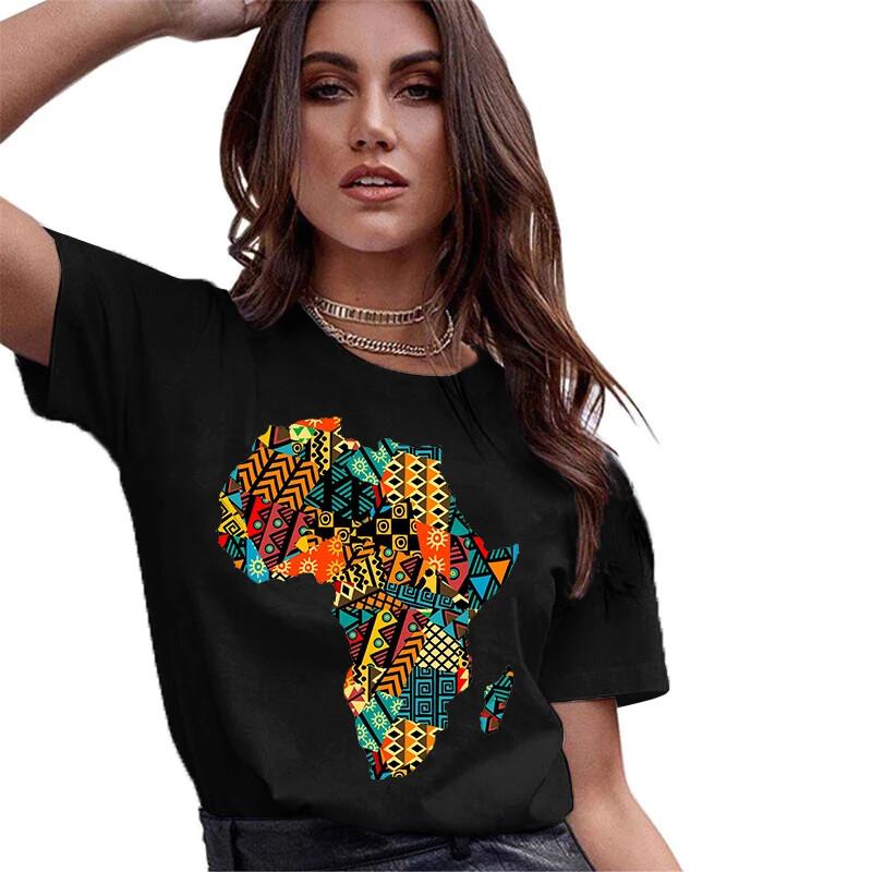 Women Tee Cartoon Africa Print Oversized T-shirt For Women Short Sleeve Harajuku
