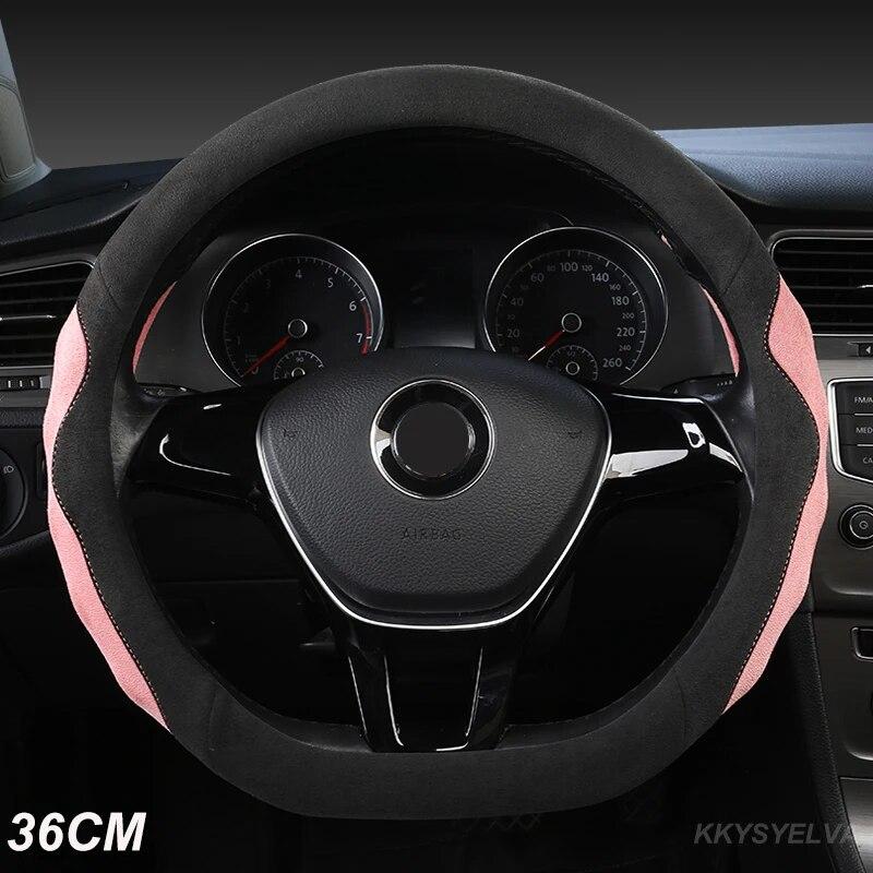 36cm Suede Cow Leather Car Steering Wheel Cover Size S for Honda Civic Ciimo Jade SUZUKI Alto NISSAN Juke Auto Accessories