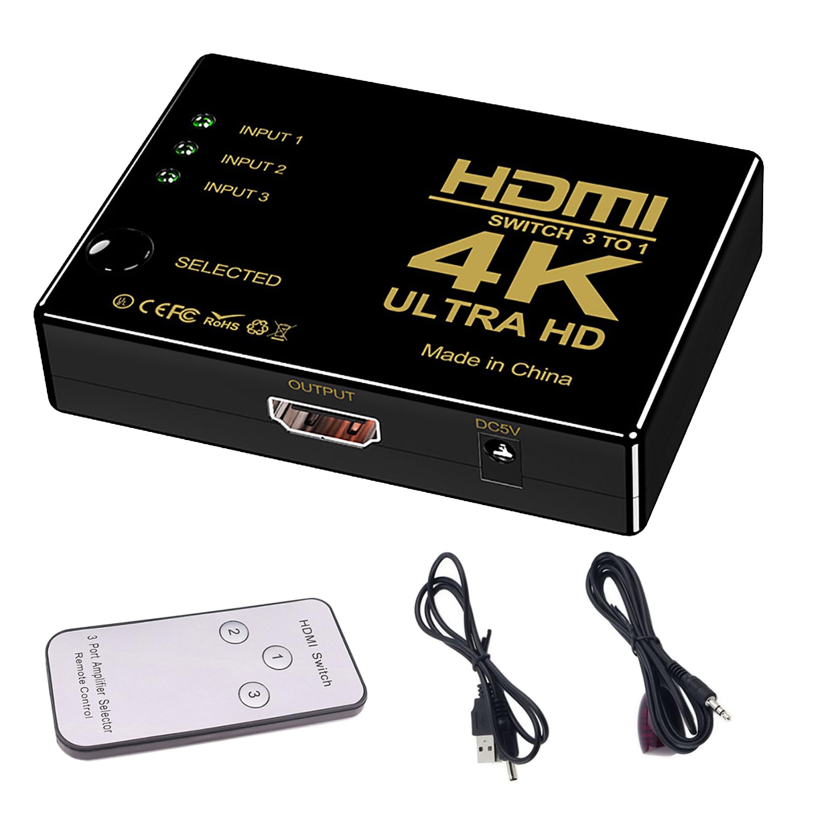 

HDMI 3 1 позолоченный HDMI пульт дистанционного управления руководство USB блок питания совместимый с Fire TV Xbox PS4 игровой ЖК-телевизор коммутатор, входы, выход, 4Kx2K,