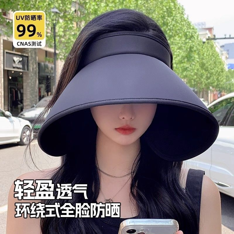 Wrap-around Full Face Sunscreen Hat Women's Summer Big Brim Empty Top Sun Hat Cycling UV Protection Ice Silk Sun Hat