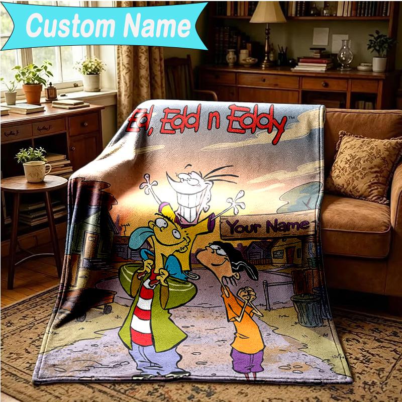 1PC Custom Name Blanket Edd Eddy Adventure Flannel Blankets Patterns Throw Blanket All-Season Soft Gift for Couch, Bed, Camping, Birthday Gifts