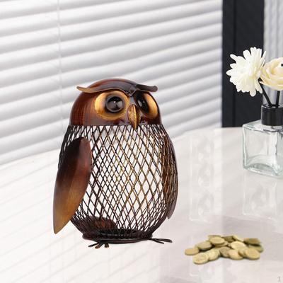 Hucha de hierro con forma de búho, tarro de cambio ahuecado, estatua, decoración de mesa para niños, regalo de año nuevo.