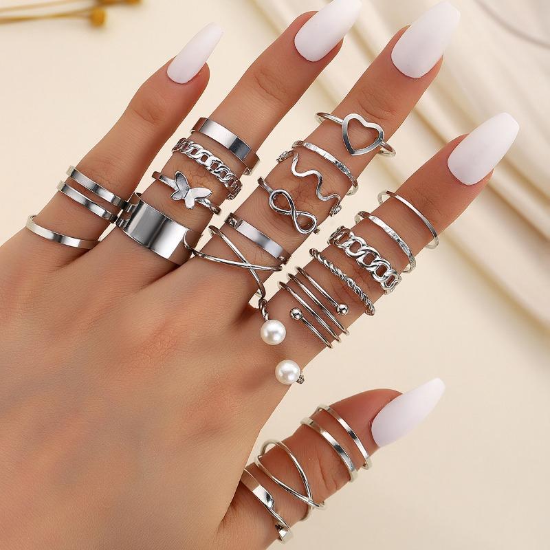 Hot Sale New Fashion Creative Personality Exaggerated Flower Butterfly Ring Set Geometric Alloy Ring