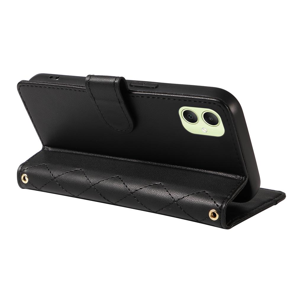 For Samsung Galaxy A05 4G Case Wallet Rhombus Leather Phone Cover with Shoulder Strap,Wrist Strap