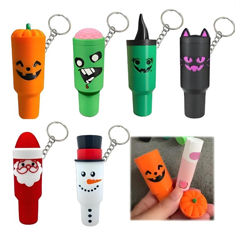 Mini Tumbler Keychain Container Chapstick Holder Fun Key Ring Handbag Charms Decorative Pendant Hallowmas Christmas Party Favors