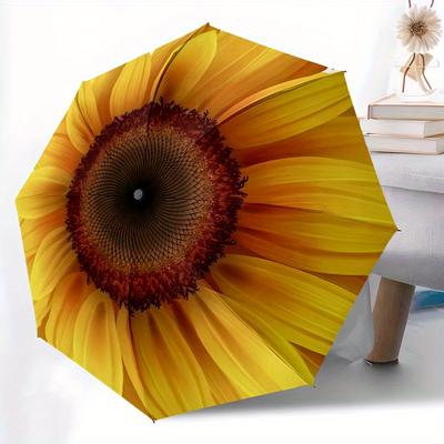 1pc Sunflower Bloom Automatic Open/close Folding Compact Umbrella, 8 Rib Sturdy Canopy, Lightweight Portable, Everyday Use, Gift,,121