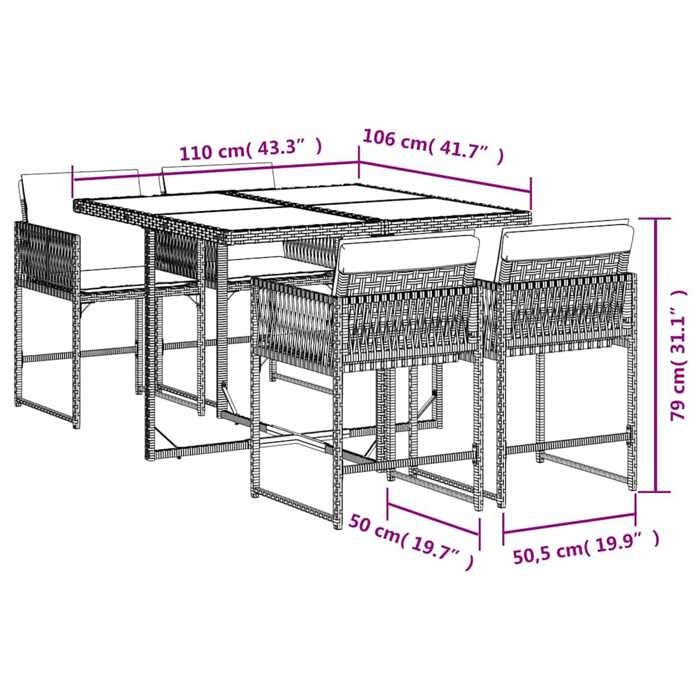 VidaXL Ensemble à Manger de Jardin avec Coussins 5 pcs, Table et Chaises à Dossier Rabattable, Meubles d'Extérieur Patio 3211435