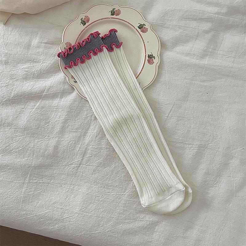 Κάλτσες Βαμβακερές Ρετρό Γλυκές και Χαριτωμένες Χρωματικές Αντιστοιχίσεις Δαντέλα Μέσης Κάλτσες Στοίβαξης