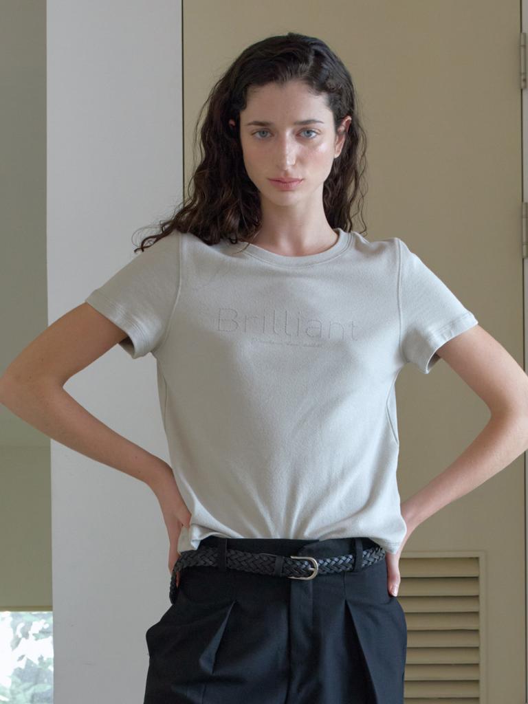 Elssibeui Chain Embroidery T-ShirtMint Gray