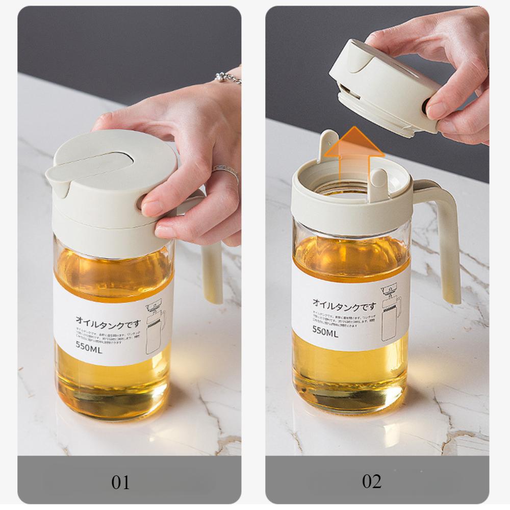 Automatic Opening Leak-proof Oil Sprayer Bottle Glass for Kitchen Dispenser Home Kitchen Acceesories Oil Jug for Cooking Camping