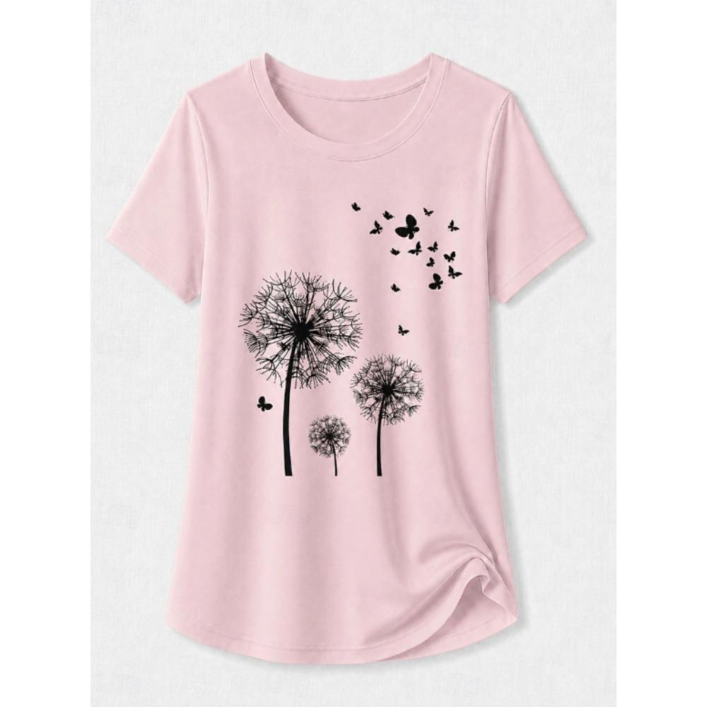 Fashion Women Retro Creative Dandelion Silhouette Print T Shirt Funny Casual O-neck Short Sleeves T-shirt Summer Female Tee Shirt