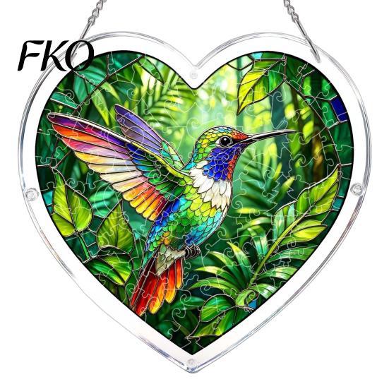 DIY Stained Glass Craft Acrylic Puzzle Suncatcher, Colorful Window Hanging Pendant, Heart Shape Style Sun Catcher Decoration, Ideal for Home