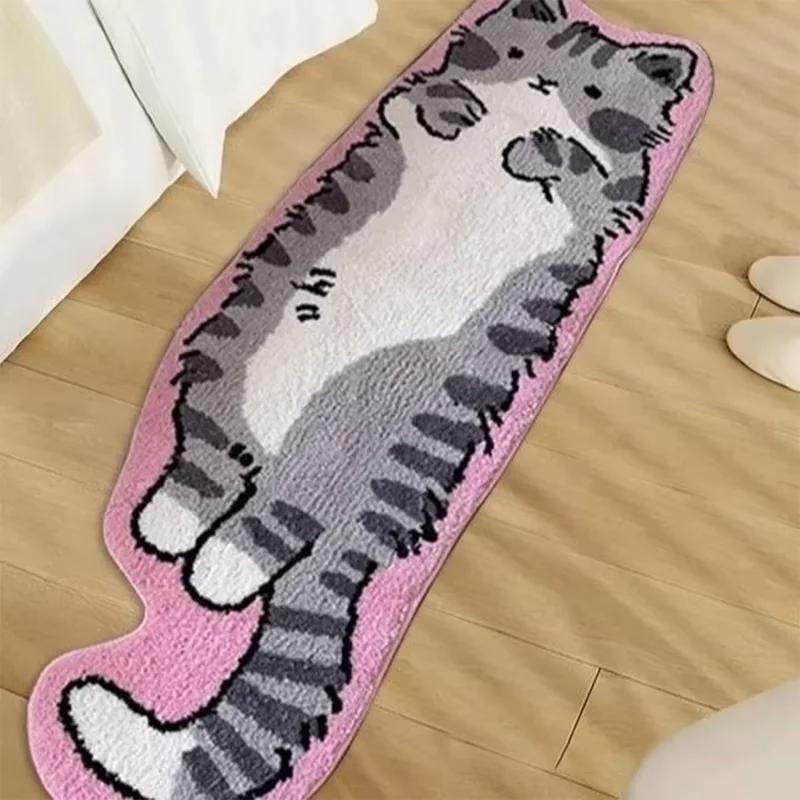 VIKAMA Cartoonish Cute Cat Bedroom Carpet, Living Room Sofa Cushion, Soft and Fluffy Long Strip Bedside Blanket, Home Decoration