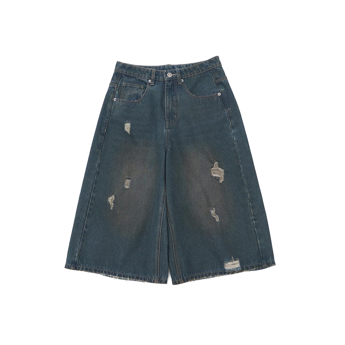 

Spring Tie-Dye Ripped Vintage Three-Quarter Denim Jeans Large