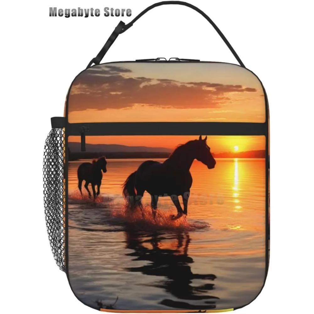 Horse And Flower Lunch Box Insulated Lunch Bags Zipper Lunch Bag Cooler Tote Bag For Teens Men Women Office Picnic