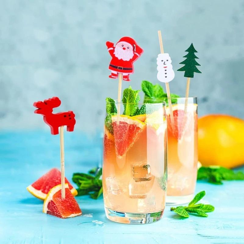 12CM Christmas Halloween Disposable Bamboo Fruit Sticks Snowflake Christmas Tree Santa Claus Fruit Sticks Christmas Decorations