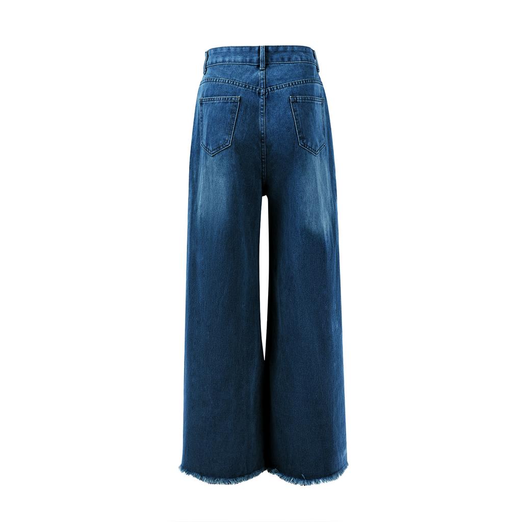 Women's Wide-leg Jeans, High-waisted Loose-fitting Jeans, Boyfriend Jeans, Elastic Waist, Stretch Jeans, Wide-leg Jeans