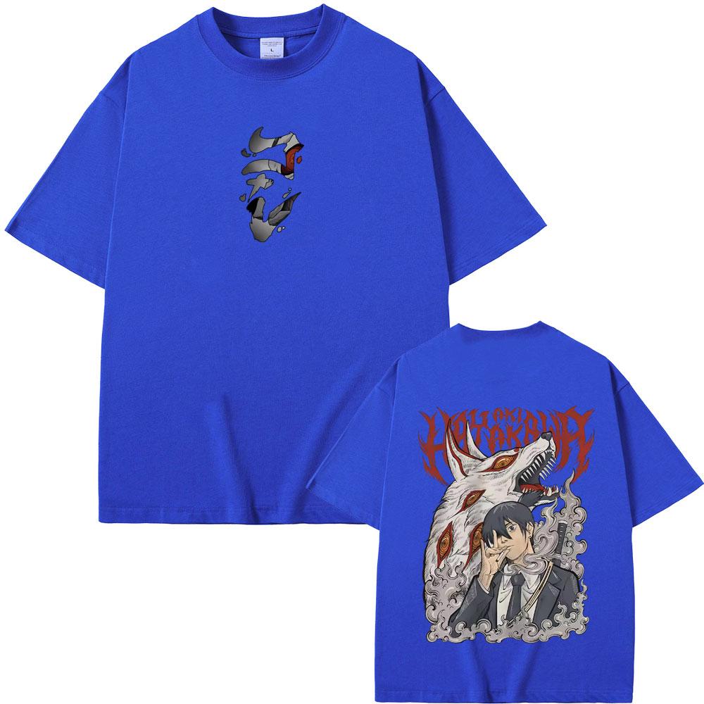 Anime Chainsaw Man Merch T-Shirt Hayakawa Aki Beschwörung Kon Fuchs Teufel Grafik T-Shirts Herren Damen Lässig Vintage Übergroße T-Shirts