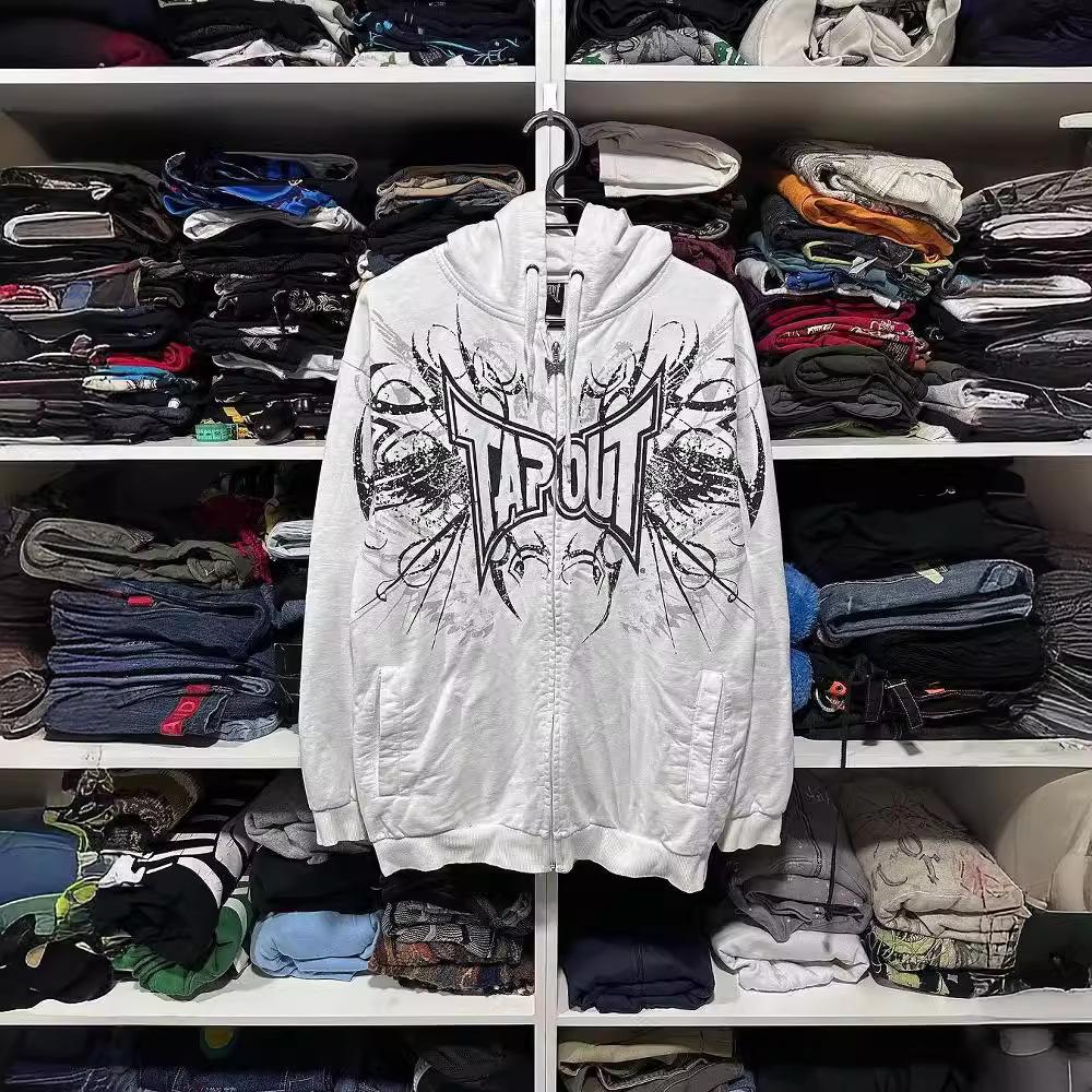 Y2K skeleton zip hoodie 90s retro pattern print zip top tap sweatshirt