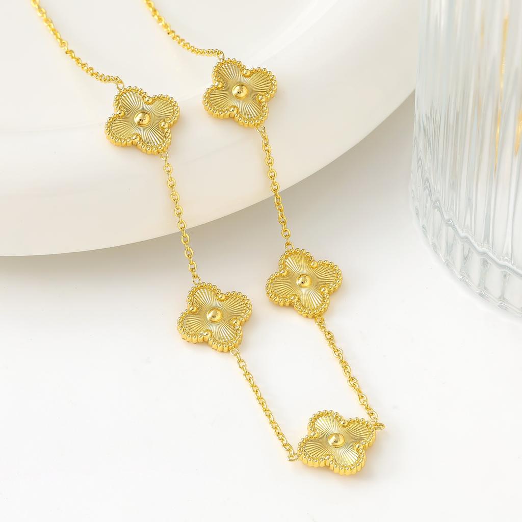 6-teiliges modisches Temperament Kleeblatt Damen Schlüsselbein Kette Set Halskette Ohrring Armband Set